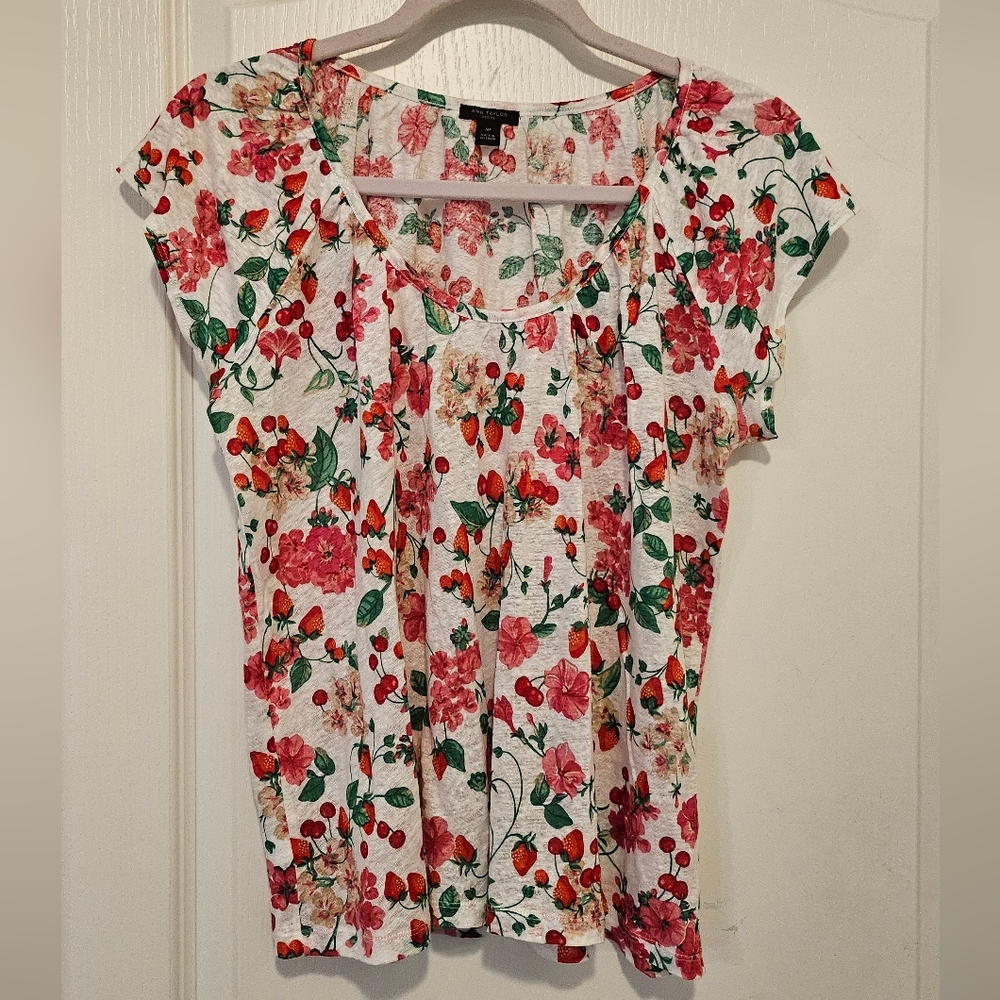 Ann Taylor Strawberry Floral Print TShirt